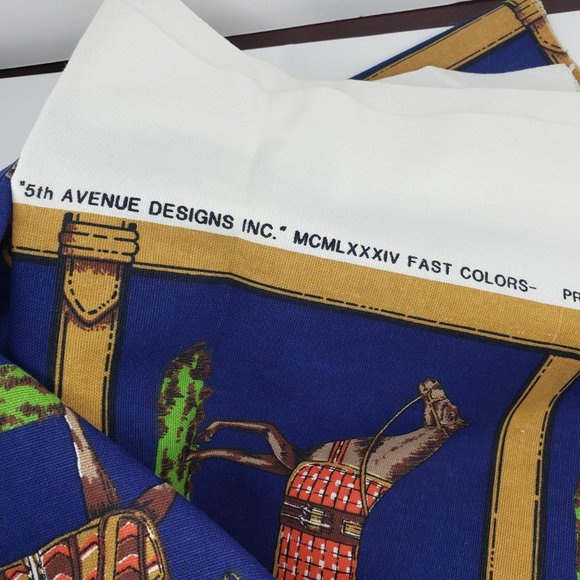 Vintage 5th Avenue Designs Horse Fabric Dupont Teflon Preshrunk 1984 - Picture 4 of 11